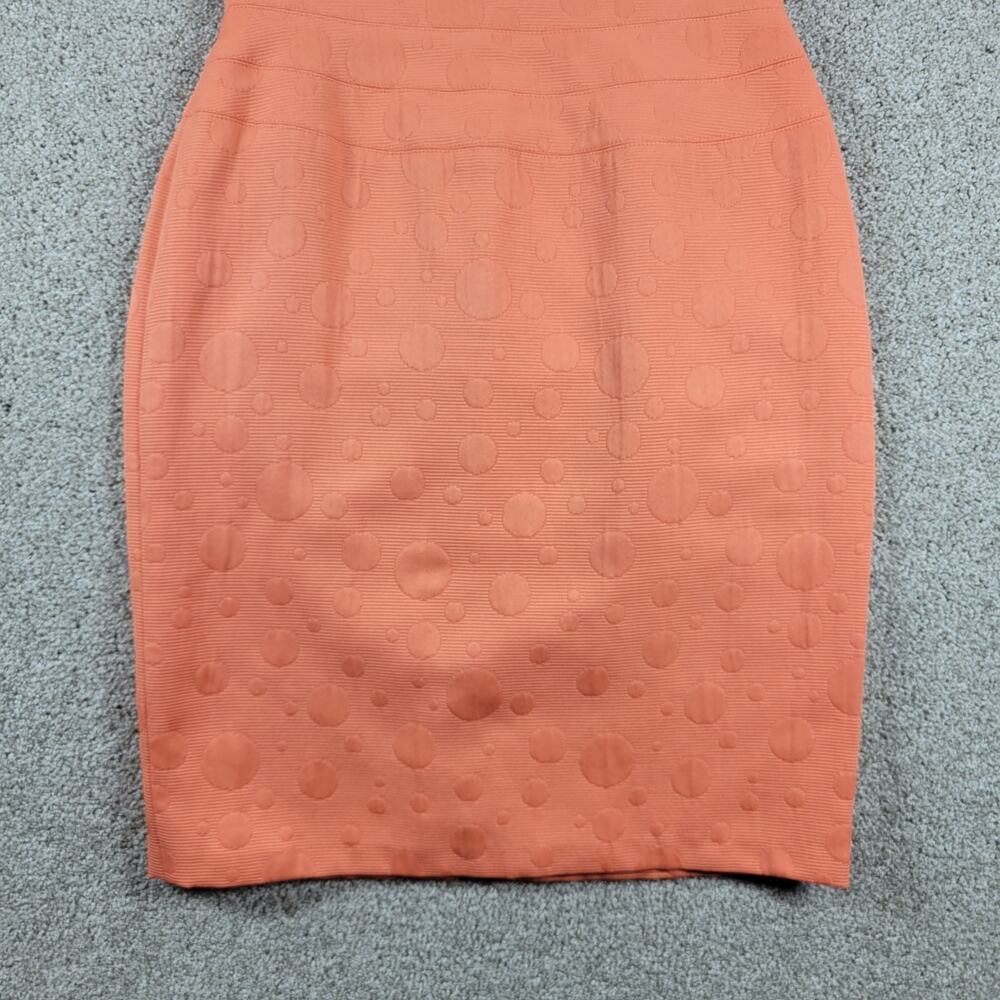 Kay Unger Sheath Dress Womens 4 Orange Raised Muted Polka Dots V Neck - Picture 11 of 12